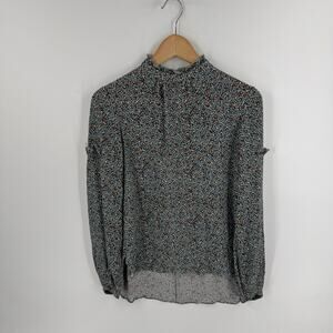 Charlotte Brody Floral Ruffle Trim Sheer Long Sleeve Blouse Size 4 Romantic